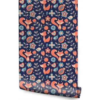 Fototapeta Tapeta do dětského pokoje lišky ptáci květiny