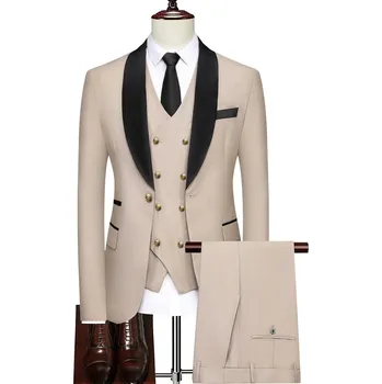 Pánský oblek Luxusní oblek na svatbu MC456 Velikost: XL, Barva (Varianta): Gold Button Beige