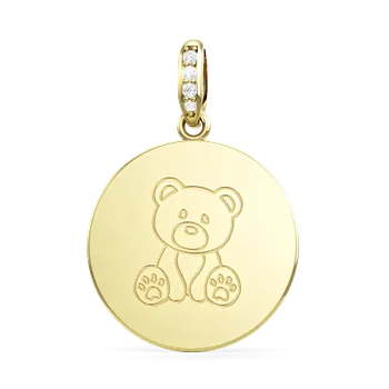 Přívěsek SOLUNA MEMORIES zlatý přívěsek s rytinou - MOTIV MIMINKO CHLAPEČEK VYBERTE VELIKOST DESTIČKY: Velká velikost 15 mm, VYBERTE BARVU ZLATA: ZLATO ŽLUTÉ, VYBERTE SYMBOL: f) medvídek