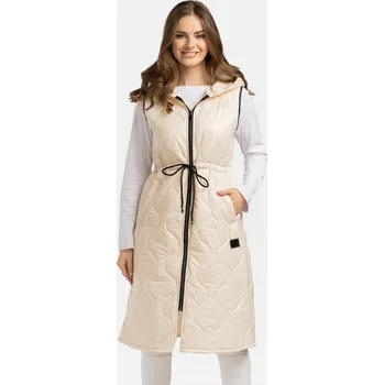 Lehká smetanová prošívaná dámská vesta se stahovacími šňůrkami BLE 230011 F - Beige Velikost: 2XL