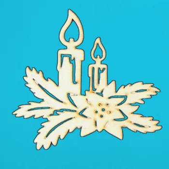 Překližka Dřevěný výřez z překližky, VĚTVIČKA SE SVÍČKOU -malá, 7,5x7cm, 1ks