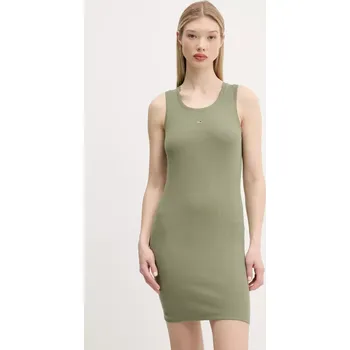 Dámské šaty Šaty Tommy Jeans zelená barva, mini, přiléhavé, DW0DW20674 91X, vel. XS