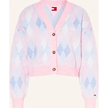 Dámský svetr Tommy Jeans Dámský Cropped Pletený Kabátek, růžová / bílá /...