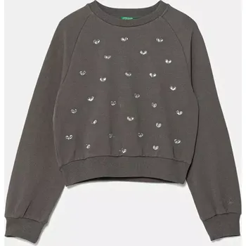 Chlapecká mikina Dětská bavlněná mikina United Colors of Benetton šedá barva, s aplikací, 3J70C10O2 3J70C10O2.G.Seasonal 90X, vel. 150