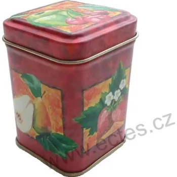 Dóza na potraviny HRUŠKA červená plechová dóza na čaj 7422 ovoce jahody třešně