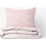 Bavlněné povlečení - Srdíčka na pudrově růžovém s proužky 140 x 200 a 70 x 90 cm