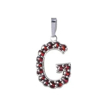 Přívěsek Stříbrný přívěsek s českým granátem, rhodiovaný - písmeno G