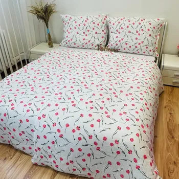 Povlečení TiaHome Mušelínové povlečení Valencia bílo-červené 140 x 200 cm