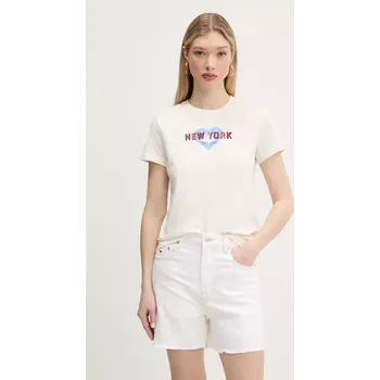 Bavlněné tričko Tommy Jeans DW0DW21769 béžová 01X, vel. S