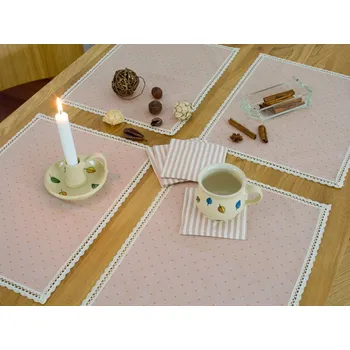 prostírání Prostírání 30x40cm z rezavévého kanafasu puntíky s krajkou