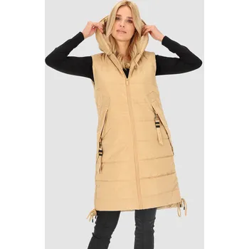 Dámská vesta Dlouhá béžová zateplená dámská vesta s kapucí BLH 235500 F - Beige Velikost: L