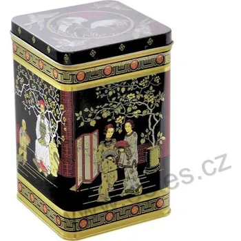Dóza na potraviny BLACK JAP plechová dóza na čaj 7422 japonské postavy černozlatá