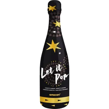 Konfeta Amscan Vystřelovací konfety v lahvi šampusu, Zlaté hvězdy, 32 cm