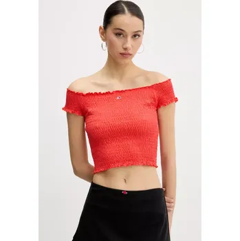 Dámská halenka Halenka Tommy Jeans dámská, oranžová barva, hladká, DW0DW20238 23X, vel. XS