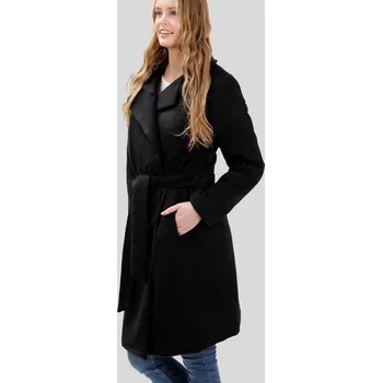 Dámský kabát Klasický dlouhý černý dámský kabát MAH 201003 F - Black Velikost: 3XL