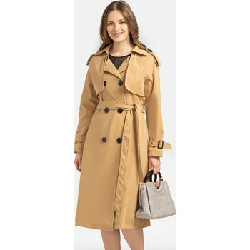 Dámský kabát Dámský elegantní dvoudílný světle hnědý trenčkot MAE 230019 F - Camel Velikost: XL