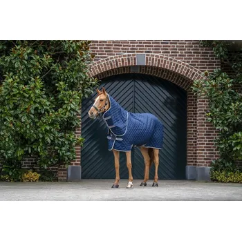 Deka pro koně AMIGO Deka stájová Quilted Plus Amigo, s krkem, 200 g, navy/titanium grey & silver Délka zad: 130 cm