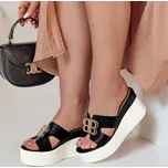 Stylové černé pantofle na vysokém klínku PLATSIMA ZY0757 Velikost: 40