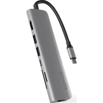 Notebook Epico 7v1 Multimedi Hub 8K s USB-C konekt. - šedá