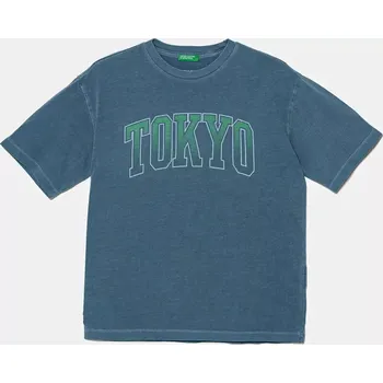 Dětské bavlněné tričko United Colors of Benetton modrá barva, s potiskem, 3PCMC10N7 3PCMC10N7.G.Seasonal 95X, vel. 150