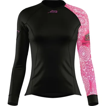 Dámské funkční triko s dlouhým rukávem PINK MANDALA černá Bamboo Thermo - Růžová / L
