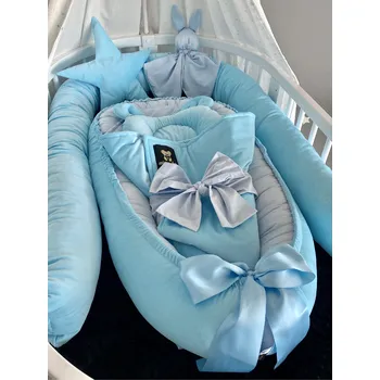 Hnízdečko pro miminko Set do postýlky Mimoušek velvet modrá bavlna