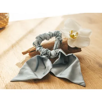 Hedvábná ozdobná gumička do vlasů - velká ozdoba, WHITE ORCHID Barva hedvábí: šedomodrá