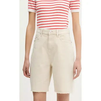 Dámské kraťasy Džínové šortky Tommy Jeans dámské, béžová barva, high waist, DW0DW21646 01X, vel. 32
