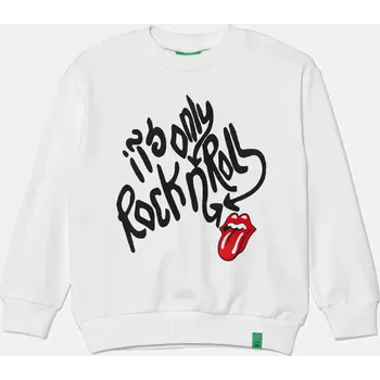 Chlapecká mikina Dětská bavlněná mikina United Colors of Benetton bílá barva, s potiskem, 3UNIC10NU 3UNIC10NU.G.Seasonal 00X, vel. 140