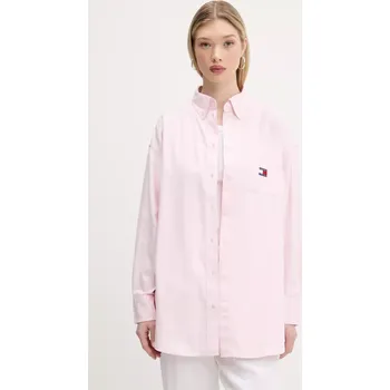 Dámská košile Bavlněná košile Tommy Jeans dámská, růžová barva, relaxed, s klasickým límcem, DW0DW20289 03X, vel. XS