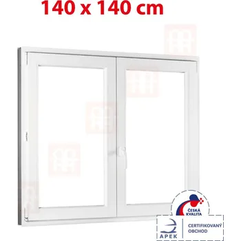 Okno Plastové okno 140x140 cm (1400x1400mm) dvoukřídlé bez sloupku pravé bílé Trocal