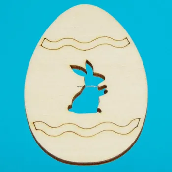 Dřevěná hračka Dřevěný výřez z překližky, VELIKONOČNÍ VAJÍČKO S KRÁLÍČKEM, 6,8x4,8cm, 1ks