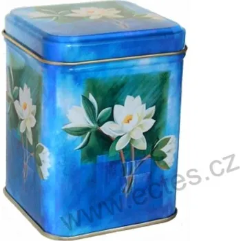 Dóza na potraviny LEKNÍN plechová dóza na čaj 7420 bílý leknín na modrém pozadí
