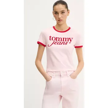Dámské tričko Bavlněné tričko Tommy Jeans dámské, růžová barva, DW0DW20631 03X, vel. S