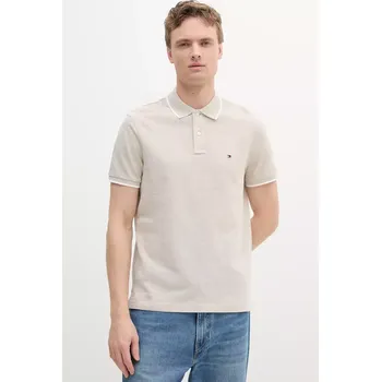Polo tričko s lněnou směsí Tommy Hilfiger béžová barva, MW0MW33140 80X, vel. S