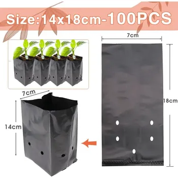 Pěstební box 100 ks Plastové sáčky na sazenice s otvory pro snadné klíčení | sáčky na rostliny, pěstební sáčky - 14x18cm-100KS