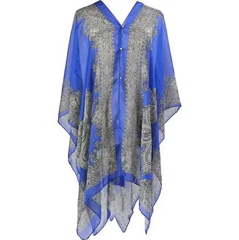 Přehoz na lůžko Lehký šifonový plážový přehoz s květy | plážová tunika, dámské pareo - Královská modrá