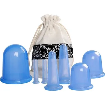 Masážní přístroj Sada silikonových baněk pro vakuovou masáž obličeje a těla | masážní sada, silikonové baňky - 7ks modré