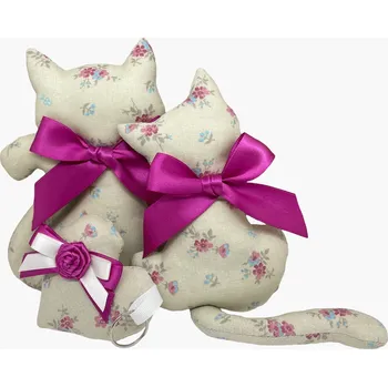 Dekorativní polštářek Kočka s levandulí + přívěsek srdce - růžovomodrá kytička na béžové Varianta: kočka malá, Dárkové balení: ne