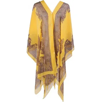 Dámská tunika Lehký šifonový plážový přehoz s květy | plážová tunika, dámské pareo - Žluť