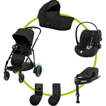 Kočárek Akční set Cybex eGAZELLE S BLK Moon Black + hluboká korba + adaptéry na autosedačku + autosedačka Cybex Cloud G + Cybex base G
