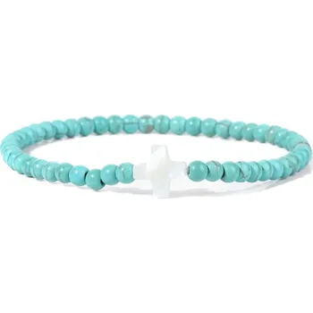 Náramek Přírodní kámen korálkový náramek s křížkem | šperky - 10 Zelený howlit , 21 cm