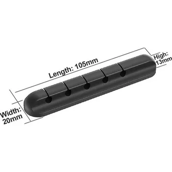 Organizér kabelů Usb samolepicí silikonový organizér na kabely | držák kabelů, organizér kabelů - 5 klipů Černá