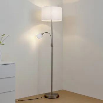 Lampička Stojací lampa Lindby Jaileen, bílá, textil, 170 cm, lampa na čtení - Základna - Ø 28 cm, výška 4 cm; malé stínidlo na lampu - Ø 9 cm, výška 10 cm; velké stínidlo na lampu výška 25 cm; délka kabelu 200 cm bílá, šedá 1 x 15 W LED E27 + 1 x 10 W LED E14 - Do
