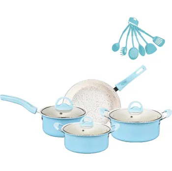 Sada nádobí Nepřilnavá sada hrnců, pánví a příslušenství pro snadné vaření | kuchyňská sada, sada nádobí - Modrý