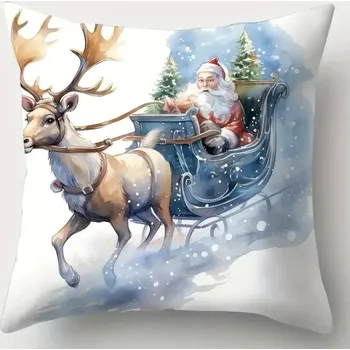 Povlak na dekorativní polštářek Vánoční povlak na polštář se sobem a sněhulákem | vánoční textil, povlak na polštář - Styl3