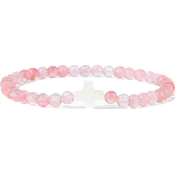 Náramek Přírodní kámen korálkový náramek s křížkem | šperky - 8 Meloun , 23 cm