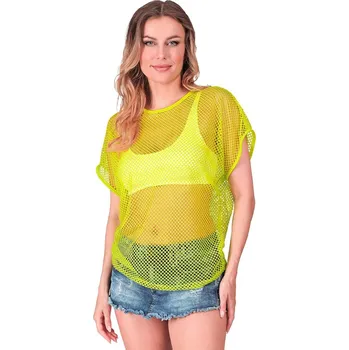 Karnevalový kostým Neonově žluté síťované tričko s krátkým rukávem Velikost: XXL