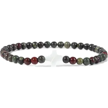 Náramek Přírodní kámen korálkový náramek s křížkem | šperky - 29 Dračí krvavý kámen , 17 cm