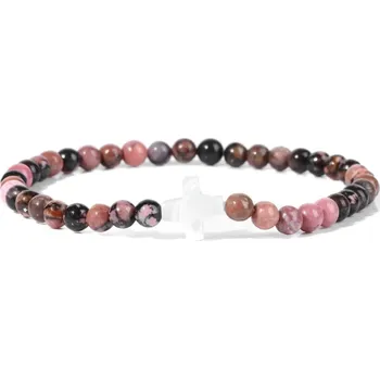 Náramek Přírodní kámen korálkový náramek s křížkem | šperky - 9 Rodonit , 19 cm